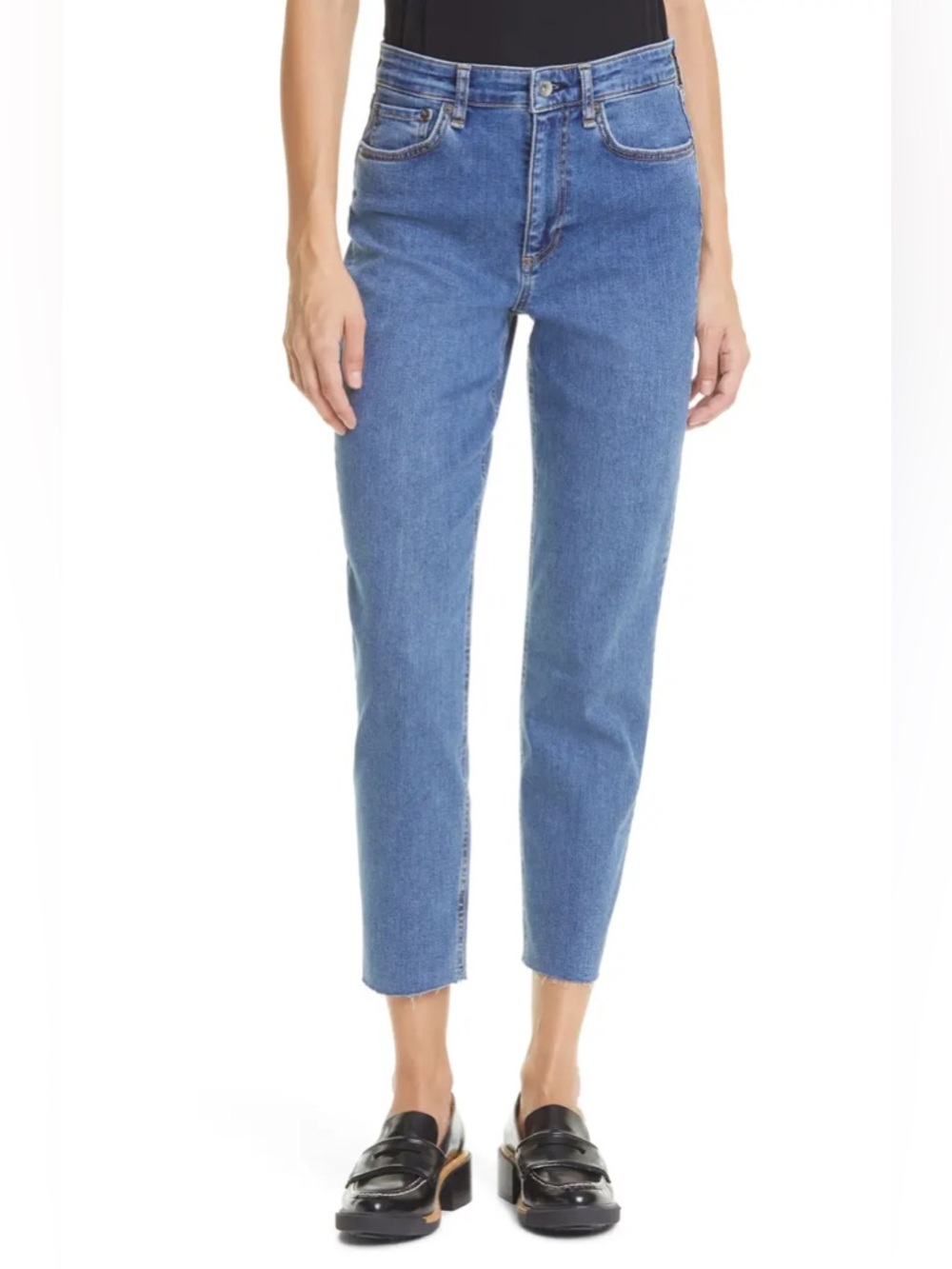 Rag & bone Nina High Waist Ankle Cigarette Jeans Raw Hem Rye Harbor Size 30